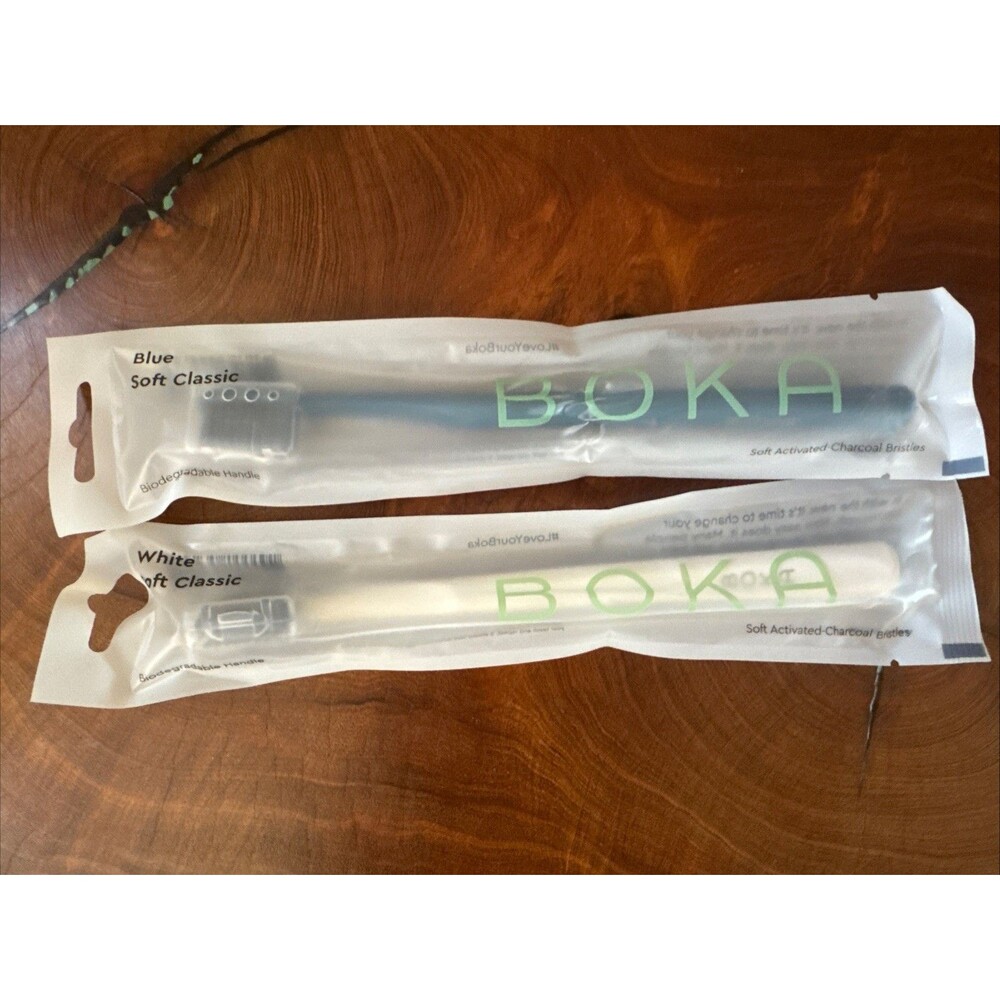 Lot of 2 BOKA Soft Classic Manual Toothbrushes Activated Charcoal Bristles NEW!